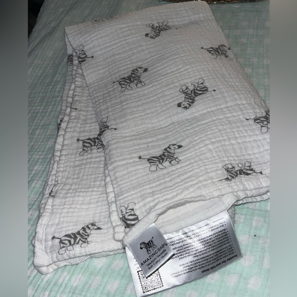 Amazing Baby~White Zebra Print Baby Swaddle Blanket~Cloud Cotton MuslinCotton~OS